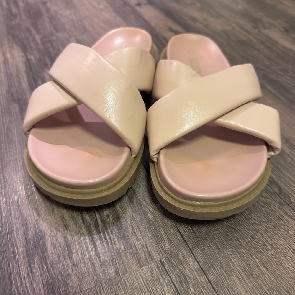 Women's Tan/Blush Colored Slide Sandals